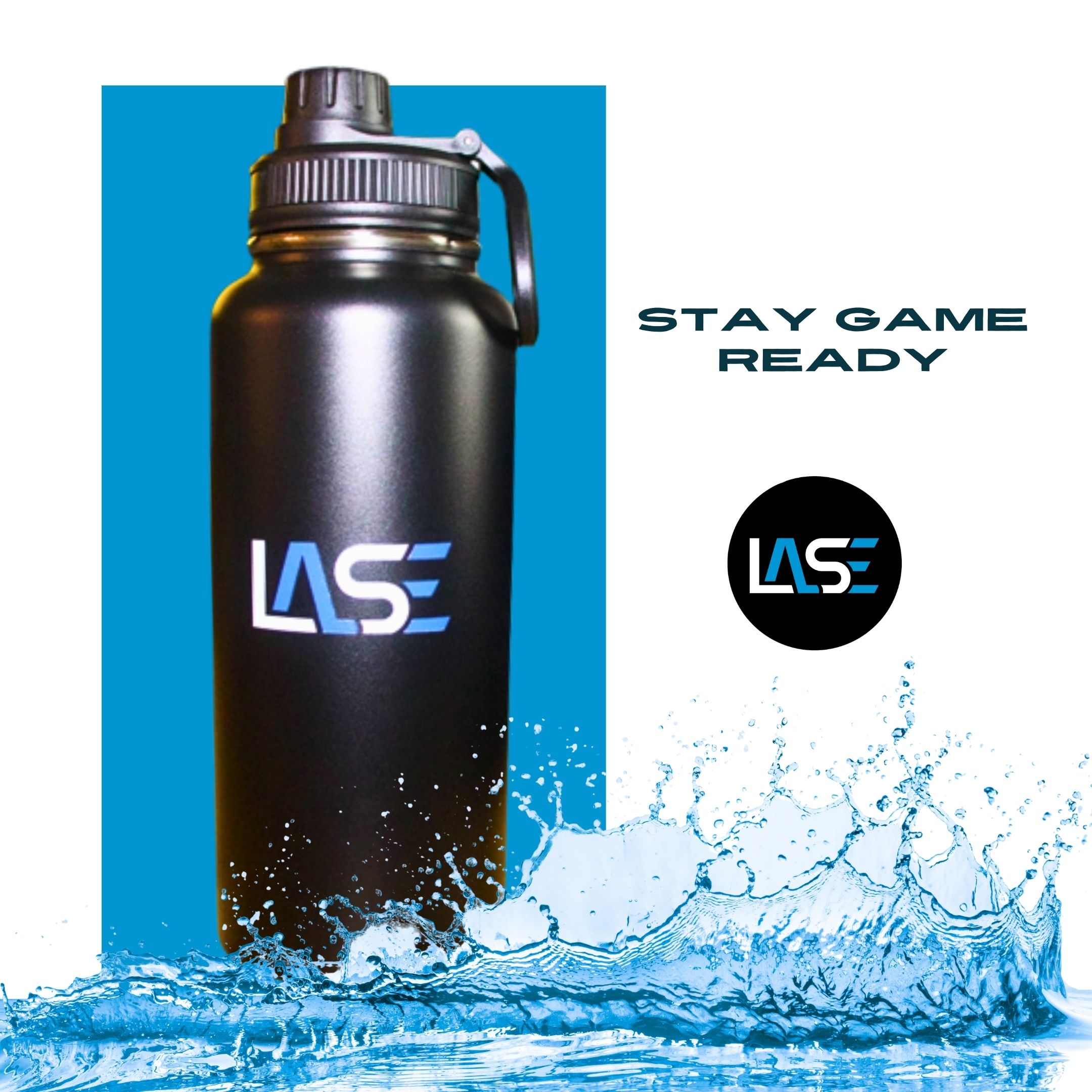 32oz LASE Branded Water Bottles - BLUE/WHITE LOGO