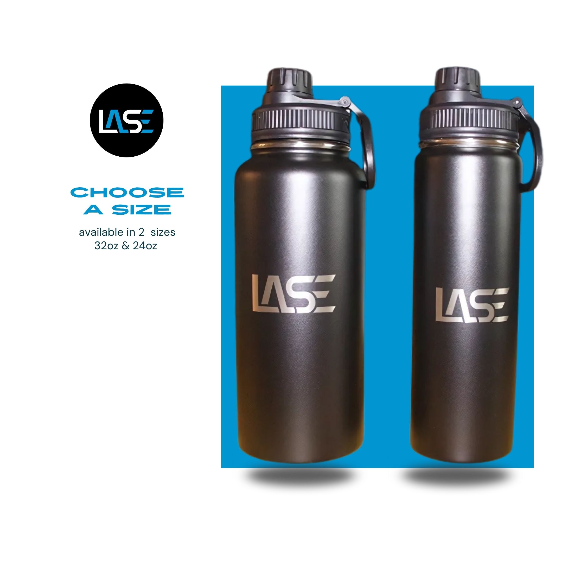 32 & 24 oz LASE Branded Water Bottles - SILVER LOGO
